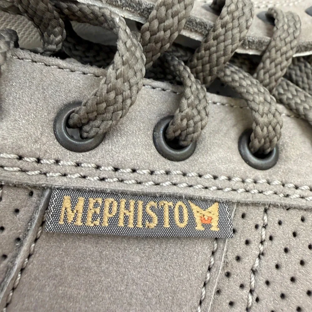 Mephisto Runoff Grey Leather Perforated Air-Jet Sneakers Mens 12 EUR 11.5